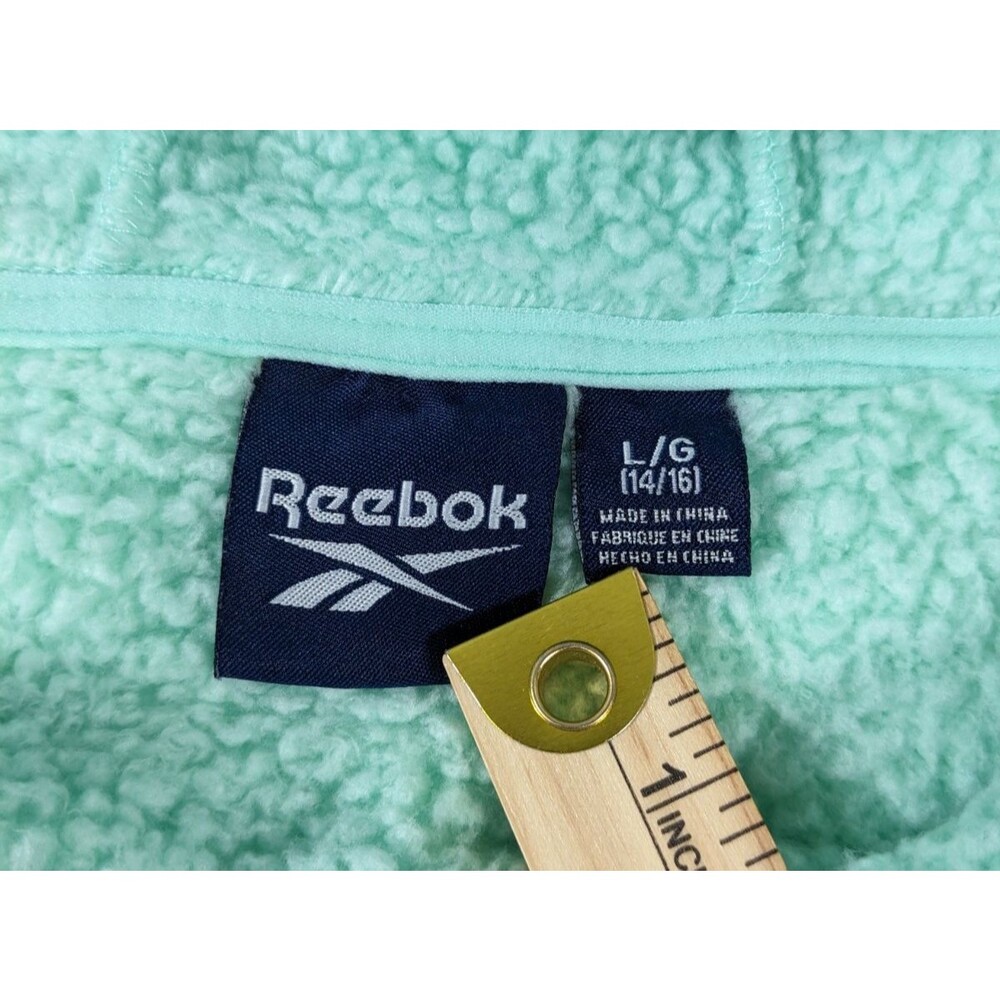 Reebok Girls L 14/16 Mint Green Sherpa Fleece Hooded Full Zip Jacket Pockets - Picture 3 of 8